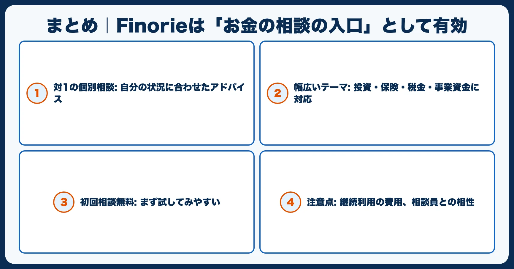 まとめ｜Finorieは「お金の相談の入口」として有効